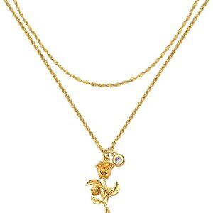 18k Gold Engraved Custom Floral Pendant Necklaces Dainty Birth Month Flower Disc